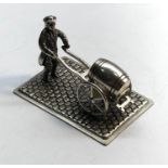 dutch silver miniature man pushing a barrel measures approx 5cm by 3.5cm dutch silver hallmarks