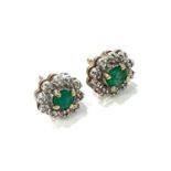Pair 9ct Emerald and diamond earrings, total approximate weight: 1.6g