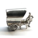 Silver miniature man with donkey pulling a cart measures approx 5cm wide high small dutch silver
