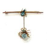 9ct gold Spider and fly jewelled (Aquamarine) brooch, total approximate weight 3.7g, approximate