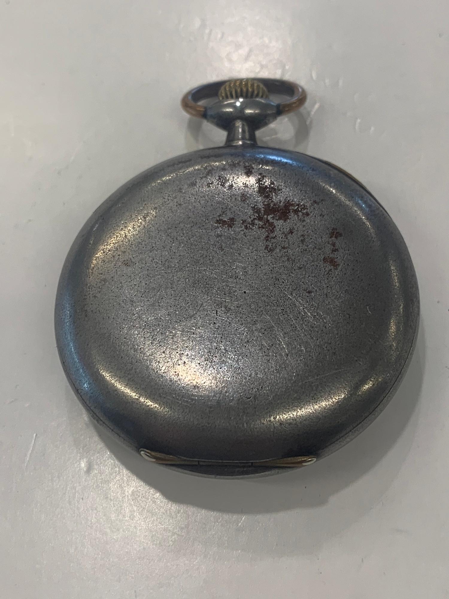 Antique gun metal Omega center second chronograph pocket watch non-working as shown condition no - Image 7 of 7