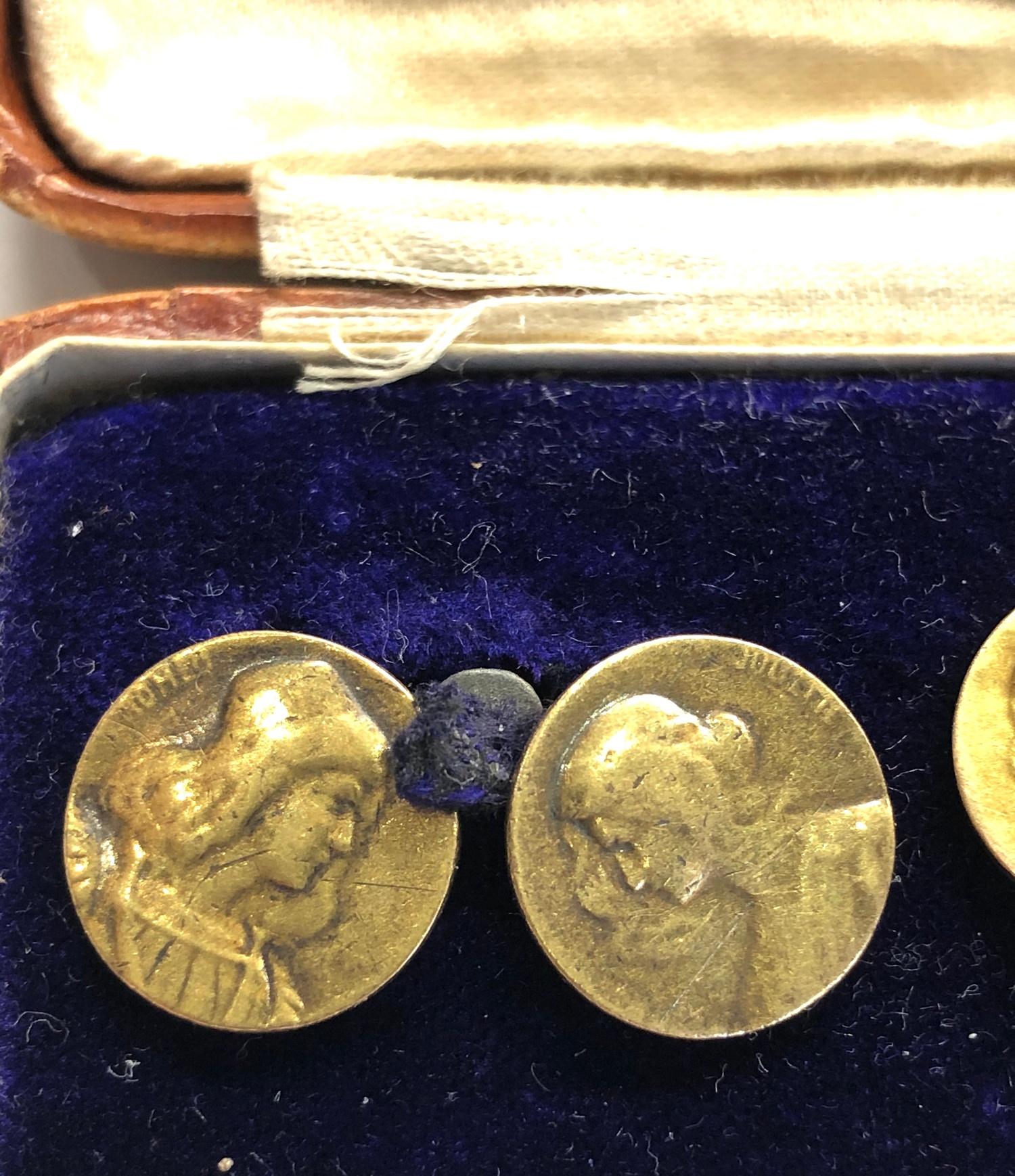 antique romeo and juliette 14ct gold cufflinks 9.7g - Image 2 of 3