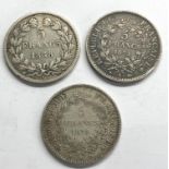 3 French silver 5 Francs 1838, 1875, 1875