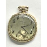 art deco 14ct gold filled open faced pocket watch by Studebaker watch winds and ticks good condition