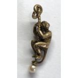 vintage gold climbing monkey with rose diamond eyes and pearl drop pendant measures approx 25mm