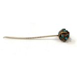 Victorian Gold and Turquiose Stanhope stickpin, The stanhope within a scrolling foliate knot