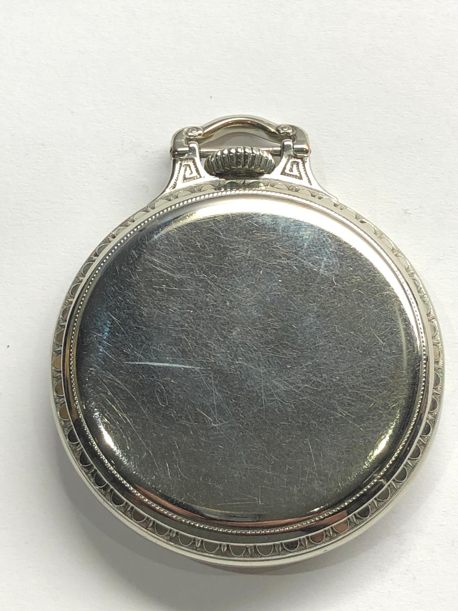 Fine art deco 14ct white gold plated Hamilton watch Co Lancaster double roller pocket watch in - Image 2 of 6