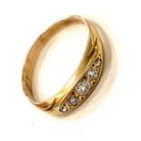 Gold and diamond ladies ring, Approximate ring size O/P, no hallmarks but tests as gold. total