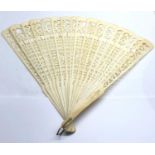 19th century carved ivory fan 2 panels missing detail shown in image measures approx 23cm long