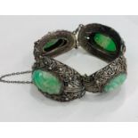 Vintage Silver and Jade ornate bracelet, good overall condition, functioning clasp, approximate