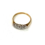 Gold and diamond ring (not hallmarked, but tested as gold), 5 stone design, ring size L, approximate