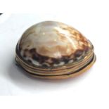 Antique Georgian bronze mounted cowrie shell snuff box container measures approx 7.5cm by 6cm height