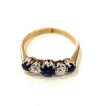 Gold Sapphire and Diamond 5 stone ring, (Not hallmarked, tests as gold) approximate total weight 2.