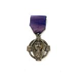 Silver Masonic Hall Stone Million Memorial Jewel depicting a standing angel against a cross and