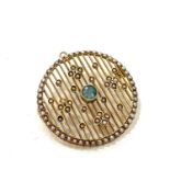 15ct Gold Turquoise and pearl stone brooch / pendant, approximate diameter 3cm, the pin stick has