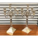 large pair of silver candleabra measures appox 22ins tall by 14ins wide total weight approx 7.8 kilo