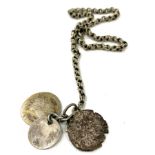 Silver necklace with coins, necklace broken please see images