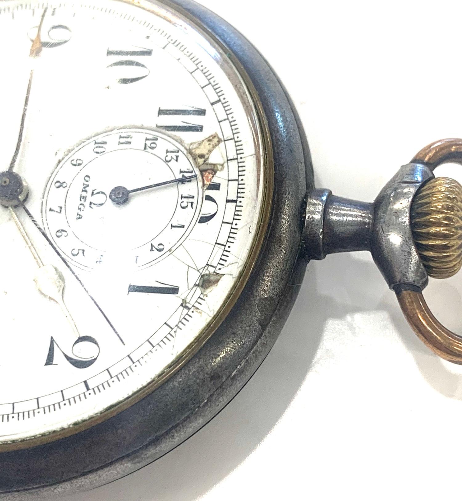 Antique gun metal Omega center second chronograph pocket watch non-working as shown condition no - Image 5 of 7