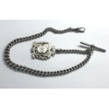 antique graduated silver pocket watch chain and fob hallmarked on every link measures approx 34cm