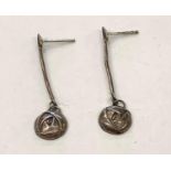 Pair vintage white metal drop ear rings, no hallmarks