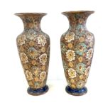 Pair Royal Doulton stoneware vases, approximate measurements: Height: 16 inches Overall good