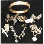 Collection of vintage silver jewellery includes bracelet moonstone necklace charm bracelet etc