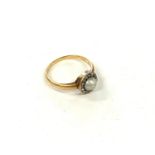 18ct gold, hallmarked pearl and diamond ring, ring size between S/T, approximate weight 4g.