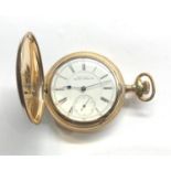 large Antique gold plated american waltham watch Co full hunter pocket watch engraved case watch