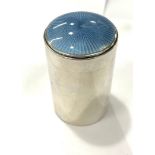 Silver cylindrical enamel box, good overall antique condition.