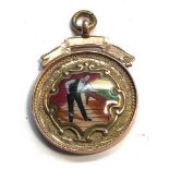 Art deco 9ct gold and enamel billiard Fob /medal weight 5.6g, as shown condition