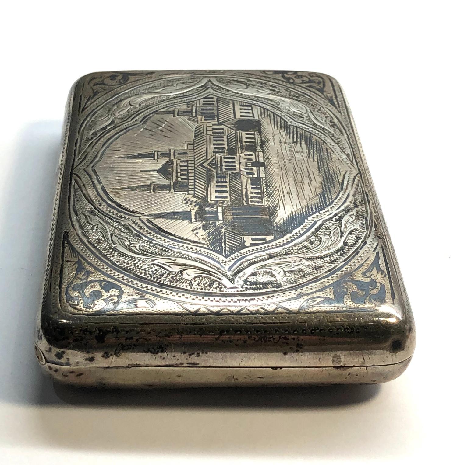 Fine antique Imperial Russian silver & niello cigarette case full Russian silver hallmarks - Image 3 of 6