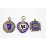 Antique / Vintage hallmarked .925 sterling silver fobs/ medallions with enamel Inc football &
