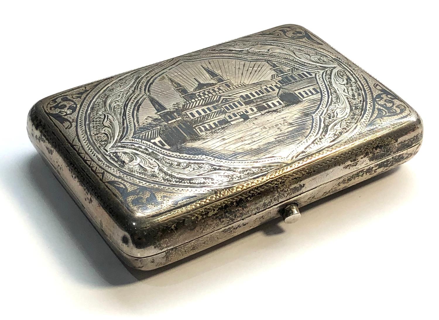 Fine antique Imperial Russian silver & niello cigarette case full Russian silver hallmarks - Image 2 of 6
