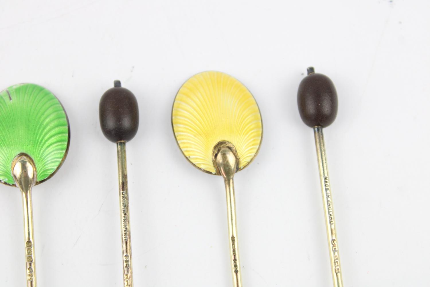 Vintage Hallmarked .925 silver coffee Spoons w/ enamel, coffee bean finials, associated case - Image 5 of 9