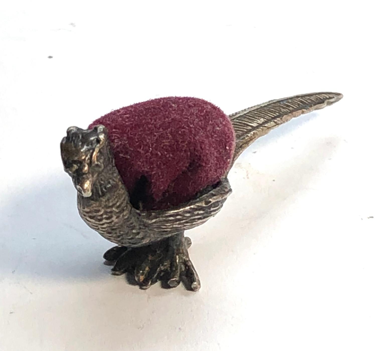 Miniature silver pheasant pin cushion hallmarked 925 measures approx 47mm wide height 22mm, as shown - Image 2 of 6