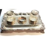 Antique Victorian silver desk ink stand London silver hallmarks base measures approx 24cm by 17cm