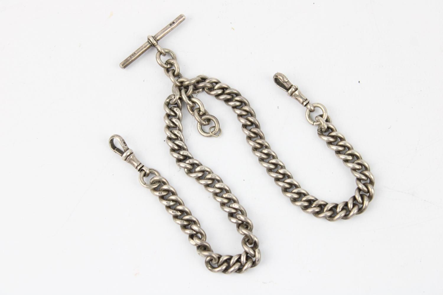 Antique Hallmarked .925 sterling silver chunky curb Albert Chain w/ T-Bar Length - 35cm In vintage