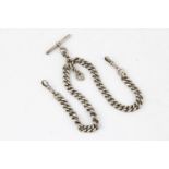 Antique Hallmarked .925 sterling silver chunky curb Albert Chain w/ T-Bar Length - 35cm In vintage