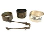 Vintage 800 & 925 silver napkin rings & sugar tongs XRF tested for purity items are in vintage