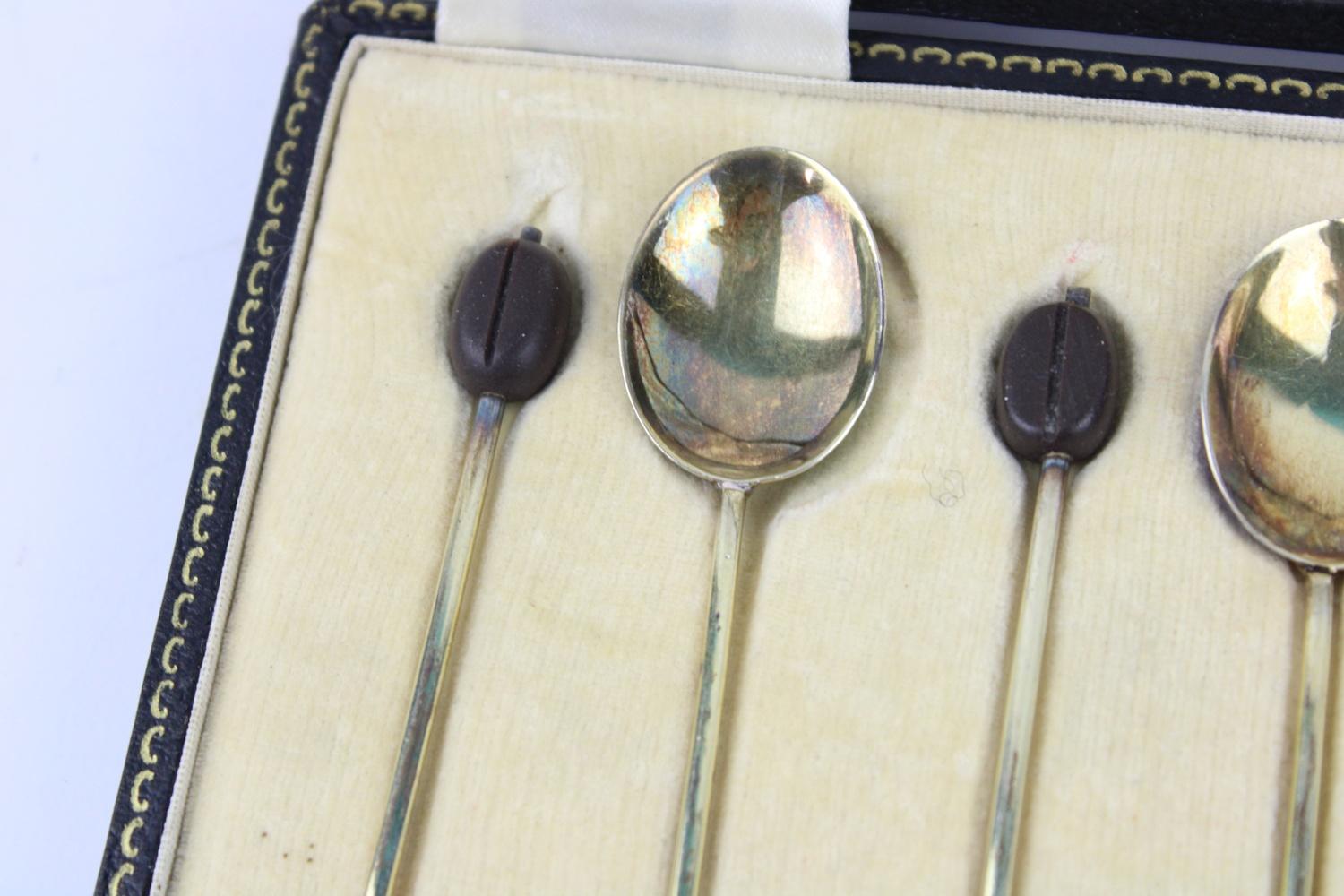 Vintage Hallmarked .925 silver coffee Spoons w/ enamel, coffee bean finials, associated case - Image 2 of 9