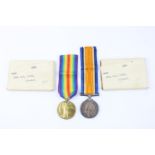 WW1 boxed medal pair with ribbons, packets named 7385 private TR Marsh - army medical corps items