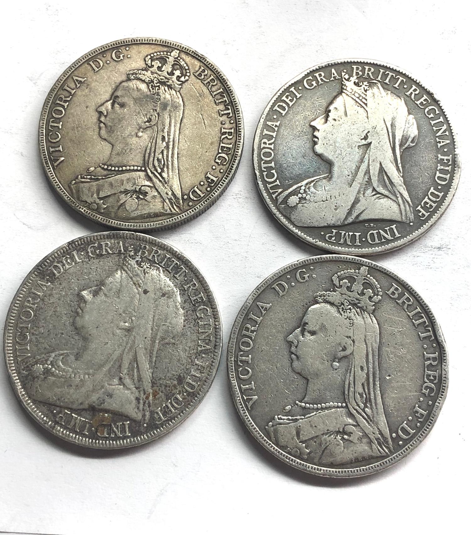 4 victorian silver crowns, as shown grade