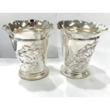 Pair silver flowerpot holders, filled bases, Chester hallmarks approximate weight 410g