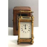 Fine Ornate Antique carriage clock cased in working order measures approx 13cm tall not including