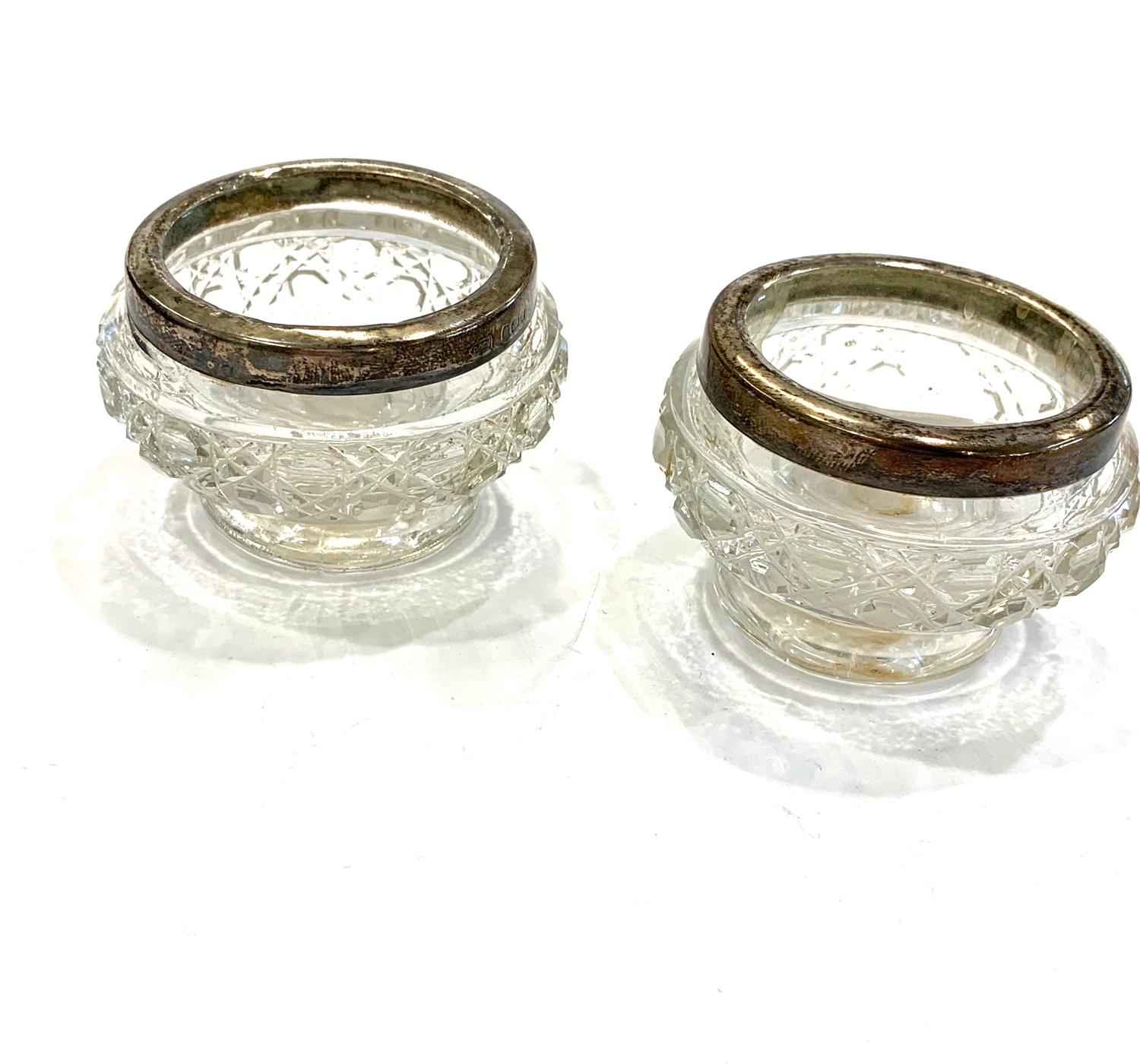 Pair of Vintage silver & cut glass condiment dishes rim diameter - 5cm Items are in vintage - Image 2 of 2