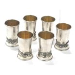 Set six beakers with scene on base, Hallmarked 925, all measure approximately 58mm high, total