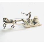 Vintage dutch silver miniature horse drawn cart man with barrels measure approx 10cm long dutch