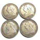 4 victorian silver crowns, condition as shown grade