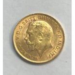 1915 gold half sovereign, good grade as shown