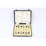 Vintage Hallmarked .925 silver coffee Spoons w/ enamel, coffee bean finials, associated case